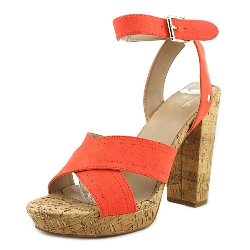 Mix No. 6 Latika Women Open Toe Orange Platform Chunky Heel Sandal Size 8 NIB